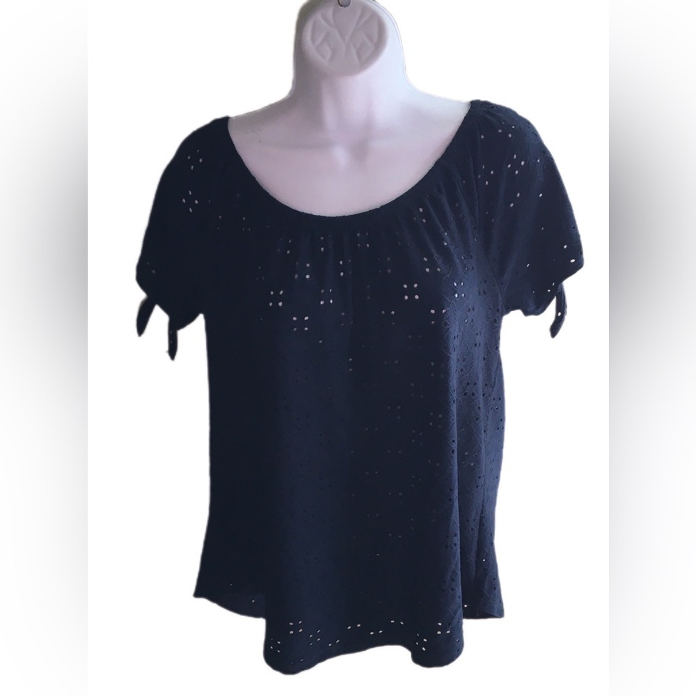 Eclipse Navy Eyelet Off-Shoulder Blouse
